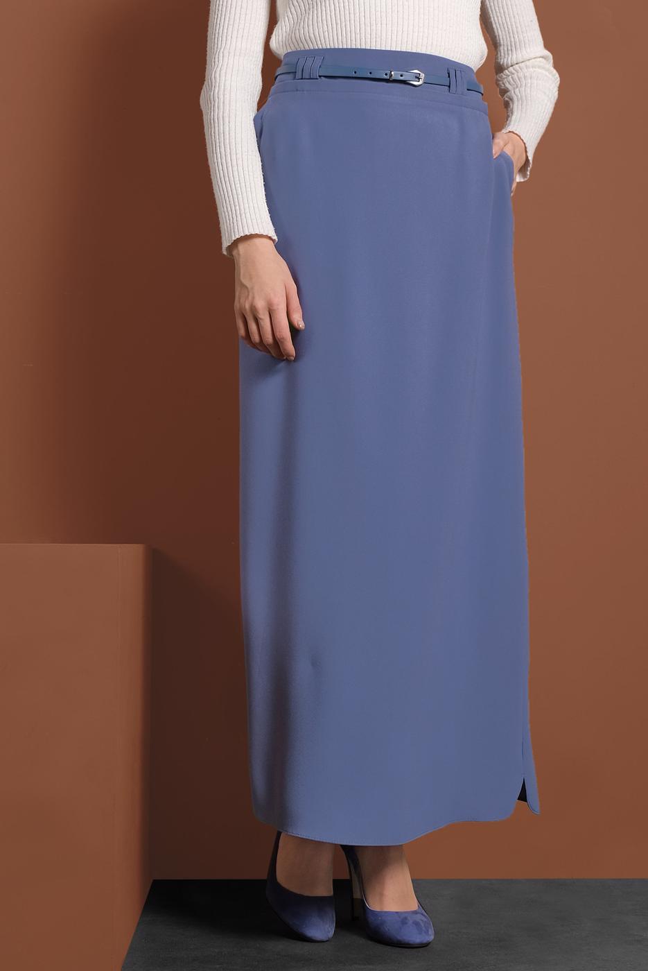 Vêtements hijab BLEU MARINE JUPE CRAYON CEINTURE ALVİNA 6337