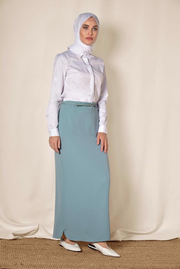 Hijab clothing BLUE ALVİNA BELTED PENCIL SKIRT 6337  - TRENDTESETTÜR