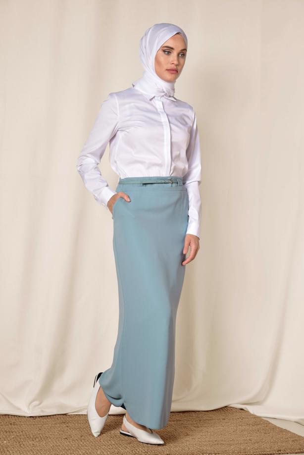Hijab clothing BLUE ALVİNA BELTED PENCIL SKIRT 6337  - TRENDTESETTÜR