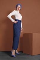 Tesettür giyim LACİVERT ALVİNA KEMERLİ KALEM ETEK 6337 