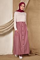 Tesettür giyim BORDO ALVİNA ÇİZGİLİ CEPLİ ETEK 6341