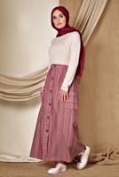 Tesettür giyim BORDO ALVİNA ÇİZGİLİ CEPLİ ETEK 6341