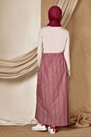Tesettür giyim BORDO ALVİNA ÇİZGİLİ CEPLİ ETEK 6341