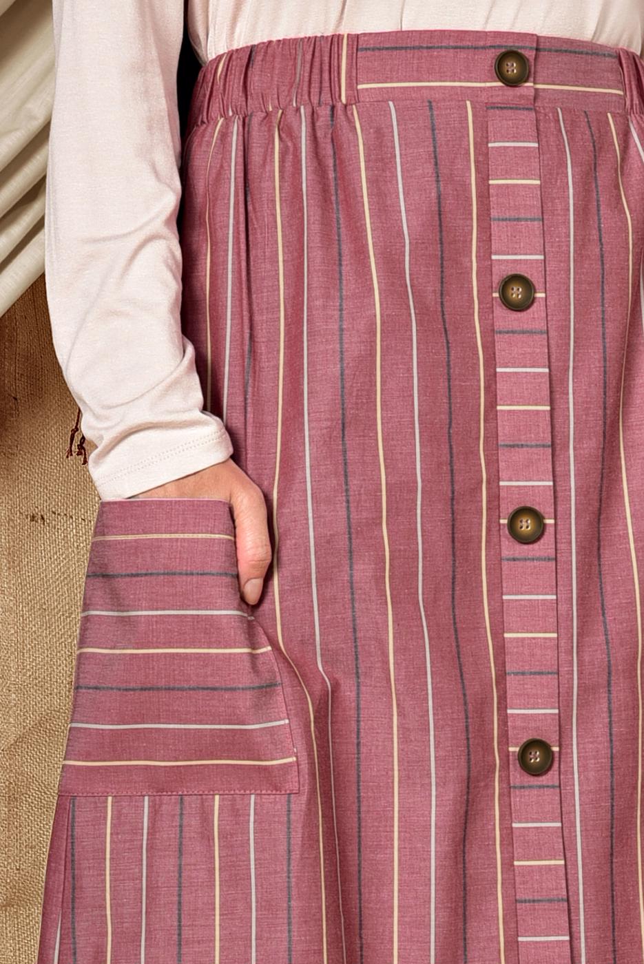 Tesettür giyim BORDO ALVİNA ÇİZGİLİ CEPLİ ETEK 6341