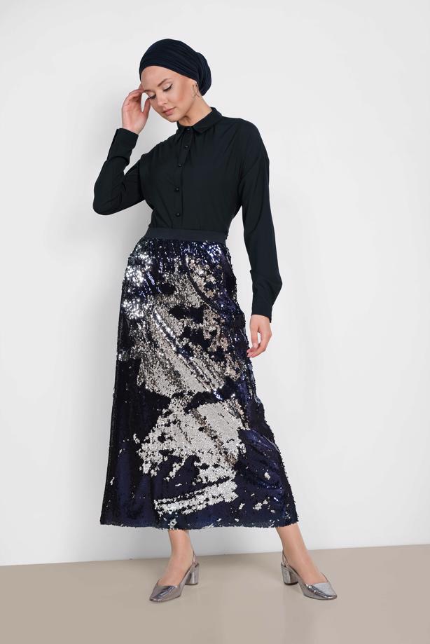 Vêtements hijab BLEU MARINE ALVINA JUPE À SEQUINS 6347 - TRENDTESETTÜR