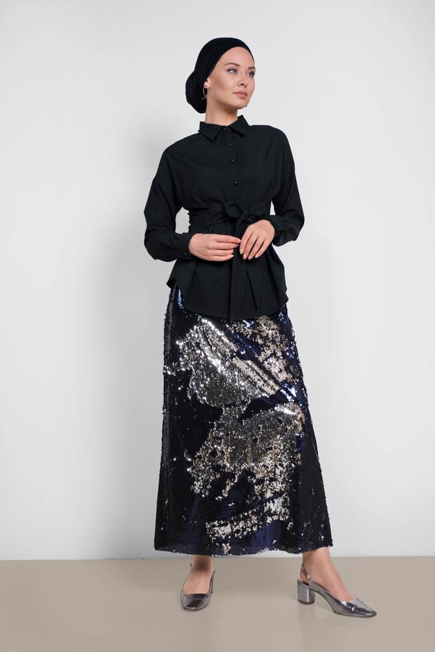 Vêtements hijab BLEU MARINE ALVINA JUPE À SEQUINS 6347 - TRENDTESETTÜR
