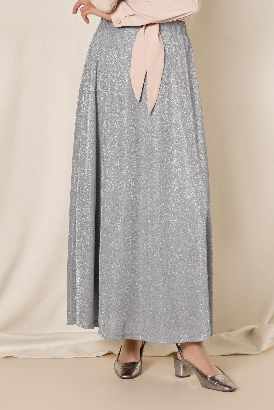 Vêtements hijab ARGENT ALVINA JUPE EN BRILLANTE 6348 