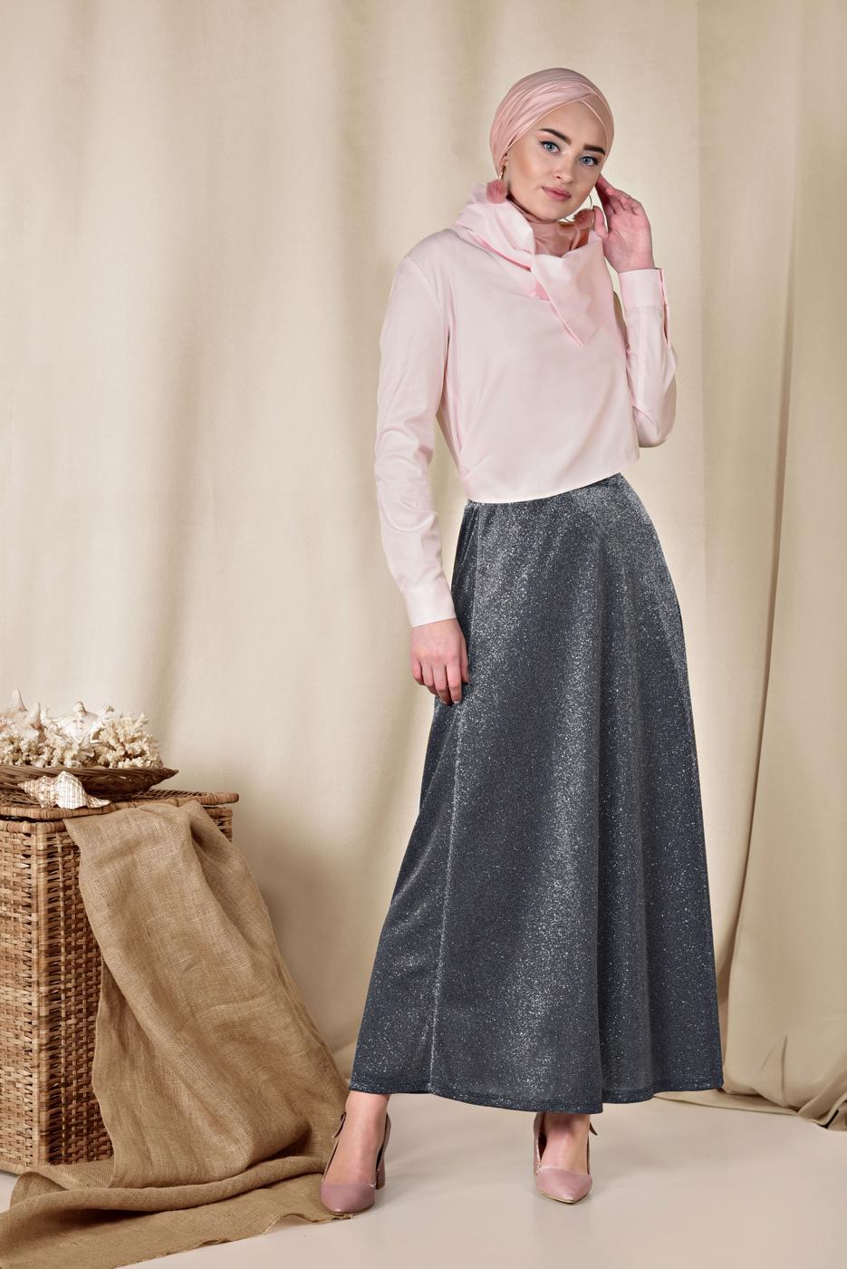 Vêtements hijab BLEU MARINE ALVINA JUPE EN BRILLANTE 6348 