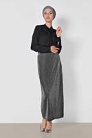 Vêtements hijab GRIS ALVINA JUPE EN BRILLANTE À TAILLE-ÉLASTIQUE  6349 