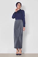 Vêtements hijab BLEU MARINE ALVINA JUPE EN BRILLANTE À TAILLE-ÉLASTIQUE  6349 