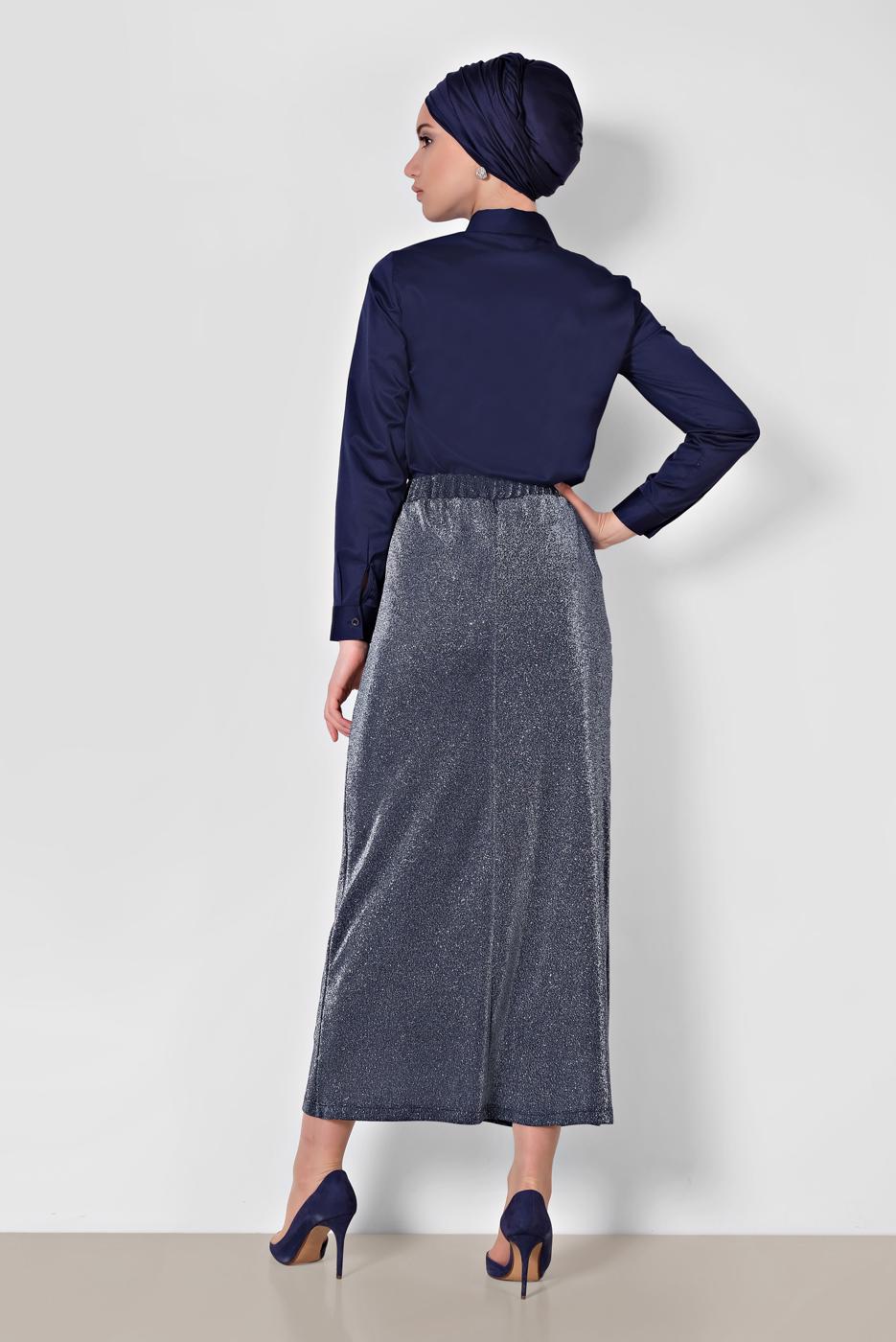 Vêtements hijab BLEU MARINE ALVINA JUPE EN BRILLANTE À TAILLE-ÉLASTIQUE  6349 