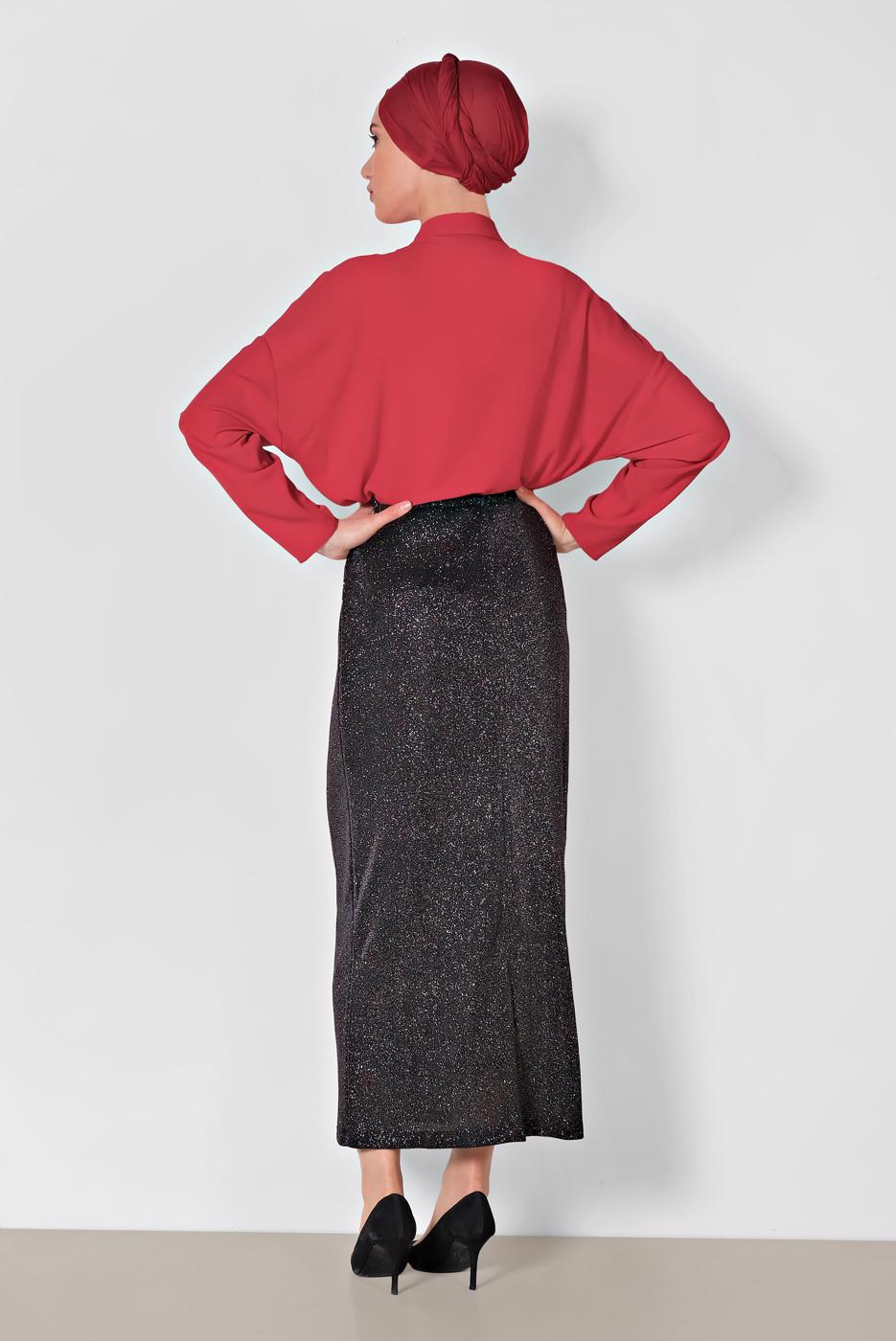 Vêtements hijab NOIR ALVINA JUPE EN BRILLANTE À TAILLE-ÉLASTIQUE  6349 