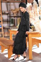 Tesettür giyim SİYAH ALVİNA BELİ LASTİKLİ KAT KAT TÜL ETEK 6353