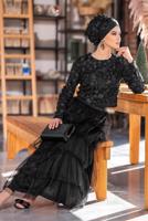 Tesettür giyim SİYAH ALVİNA BELİ LASTİKLİ KAT KAT TÜL ETEK 6353