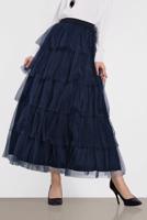 Tesettür giyim LACİVERT ALVİNA BELİ LASTİKLİ KAT KAT TÜL ETEK 6353