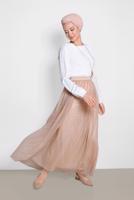 Tesettür giyim ALTIN ALVİNA BELİ LASTİKLİ TÜLLÜ ETEK 6355