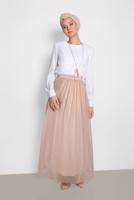 Tesettür giyim ALTIN ALVİNA BELİ LASTİKLİ TÜLLÜ ETEK 6355