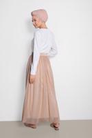 Tesettür giyim ALTIN ALVİNA BELİ LASTİKLİ TÜLLÜ ETEK 6355