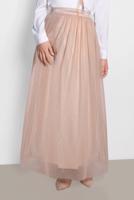 Tesettür giyim ALTIN ALVİNA BELİ LASTİKLİ TÜLLÜ ETEK 6355