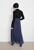 Tesettür giyim LACİVERT ALVİNA BELİ LASTİKLİ TÜLLÜ ETEK 6355