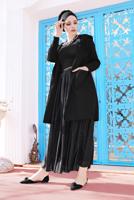 Tesettür giyim SİYAH ALVİNA BELİ LASTİKLİ TÜLLÜ ETEK 6355
