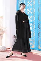 Tesettür giyim SİYAH ALVİNA BELİ LASTİKLİ TÜLLÜ ETEK 6355