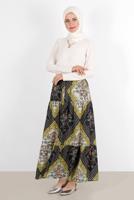 Tesettür giyim SARI ALVİNA BELİ LASTİKLİ DESENLİ ETEK 6357 