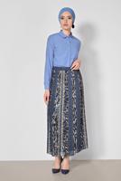 Tesettür giyim LACİVERT ALVİNA PİLİSELİ DESENLİ ETEK 6364