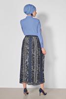 Tesettür giyim LACİVERT ALVİNA PİLİSELİ DESENLİ ETEK 6364