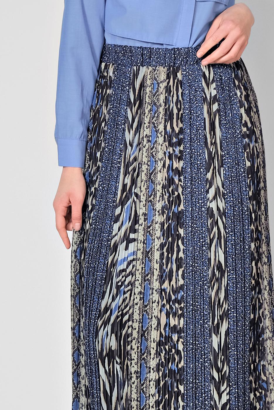 Tesettür giyim LACİVERT ALVİNA PİLİSELİ DESENLİ ETEK 6364