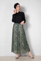 Tesettür giyim YEŞİL ALVİNA PİLİSELİ DESENLİ ETEK 6364