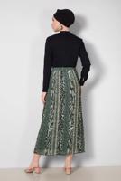 Tesettür giyim YEŞİL ALVİNA PİLİSELİ DESENLİ ETEK 6364