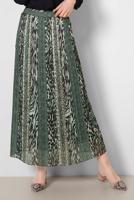 Tesettür giyim YEŞİL ALVİNA PİLİSELİ DESENLİ ETEK 6364