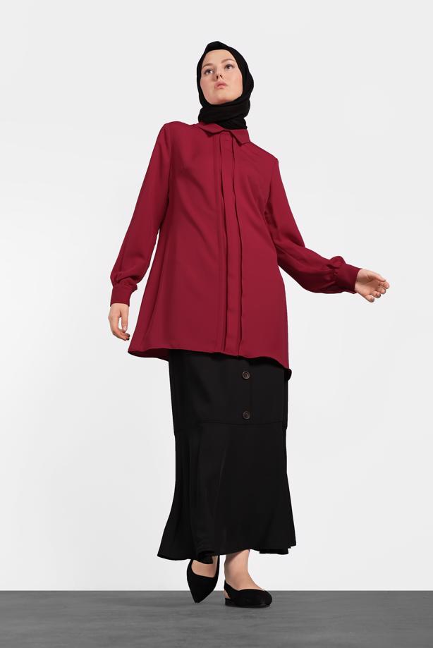 Hijab clothing BLACK BUTTON TRIMMED FLOUNCE-HEM SKIRT 6368 - TRENDTESETTÜR