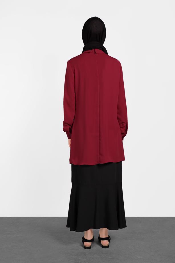 Hijab clothing BLACK BUTTON TRIMMED FLOUNCE-HEM SKIRT 6368 - TRENDTESETTÜR