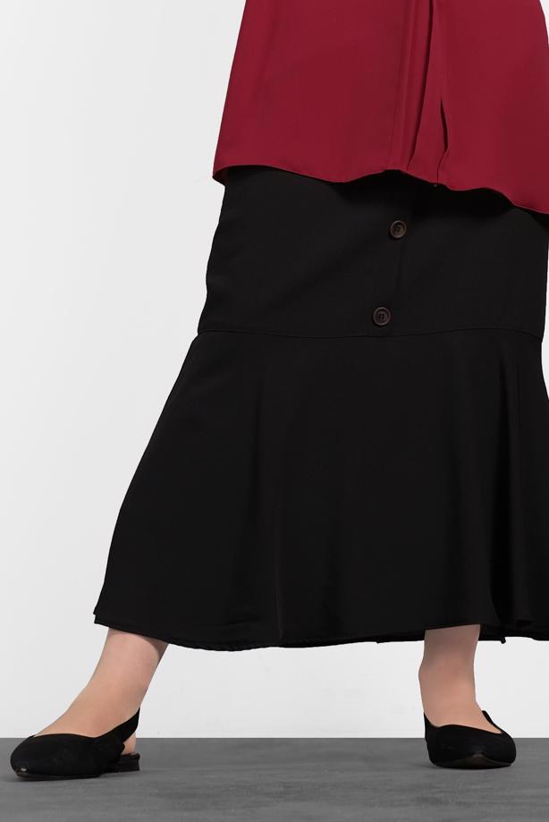 Hijab clothing BLACK BUTTON TRIMMED FLOUNCE-HEM SKIRT 6368 - TRENDTESETTÜR