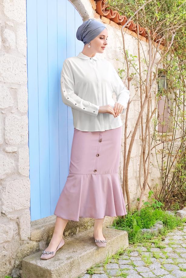 Vêtements hijab POUDRE JUPE À BOUTONNÉE ET OURLET-VOLANT 6368 - TRENDTESETTÜR