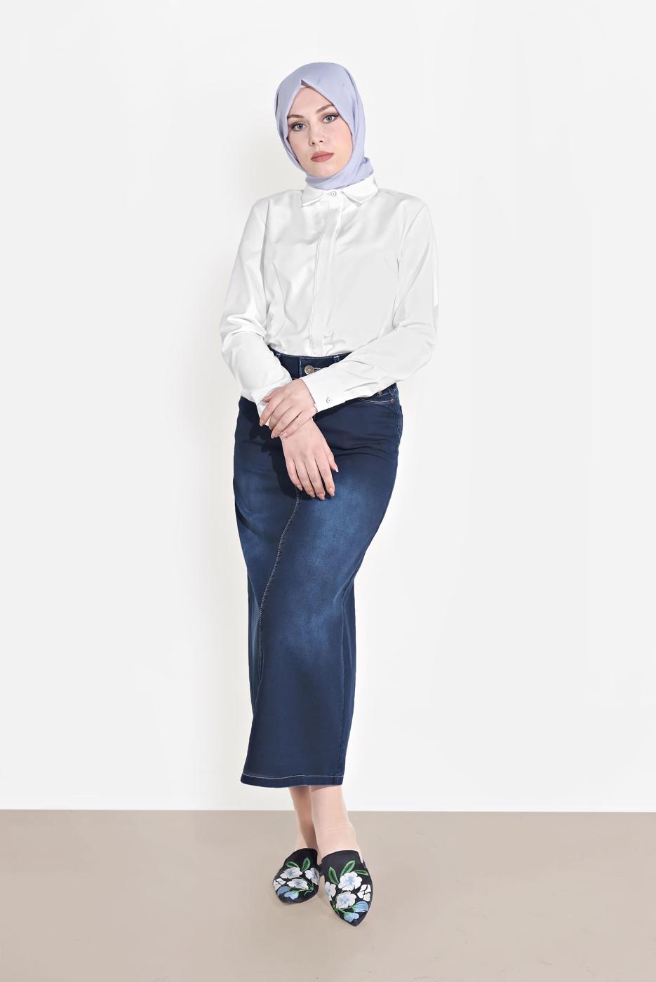 Hijab clothing NAVY BLUE DENIM SKIRT 6802 