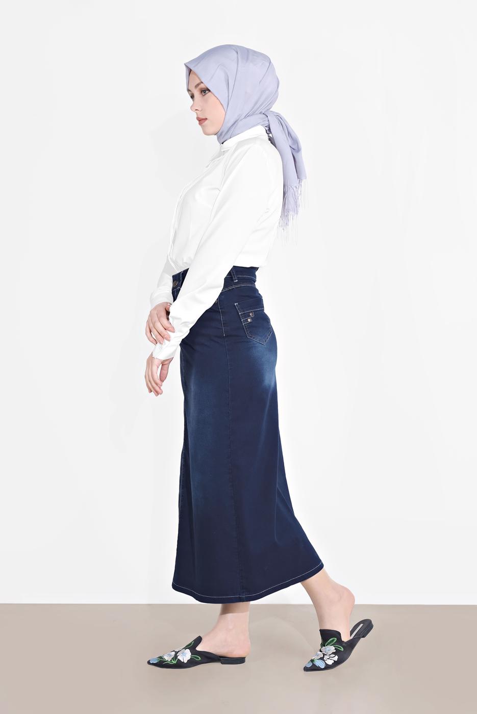 Hijab clothing NAVY BLUE DENIM SKIRT 6802 