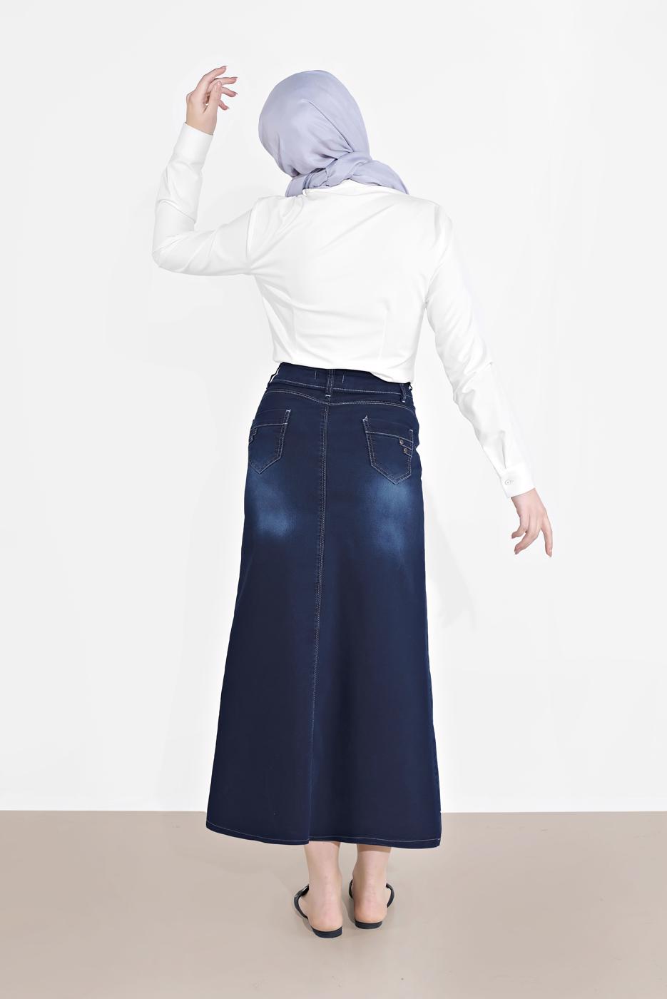 Hijab clothing NAVY BLUE DENIM SKIRT 6802 