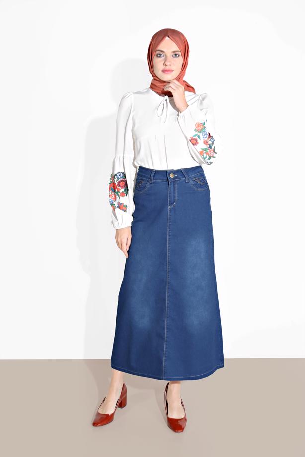 Vêtements hijab BLEU MARINE  JUPE EN JEAN 6802  - TRENDTESETTÜR