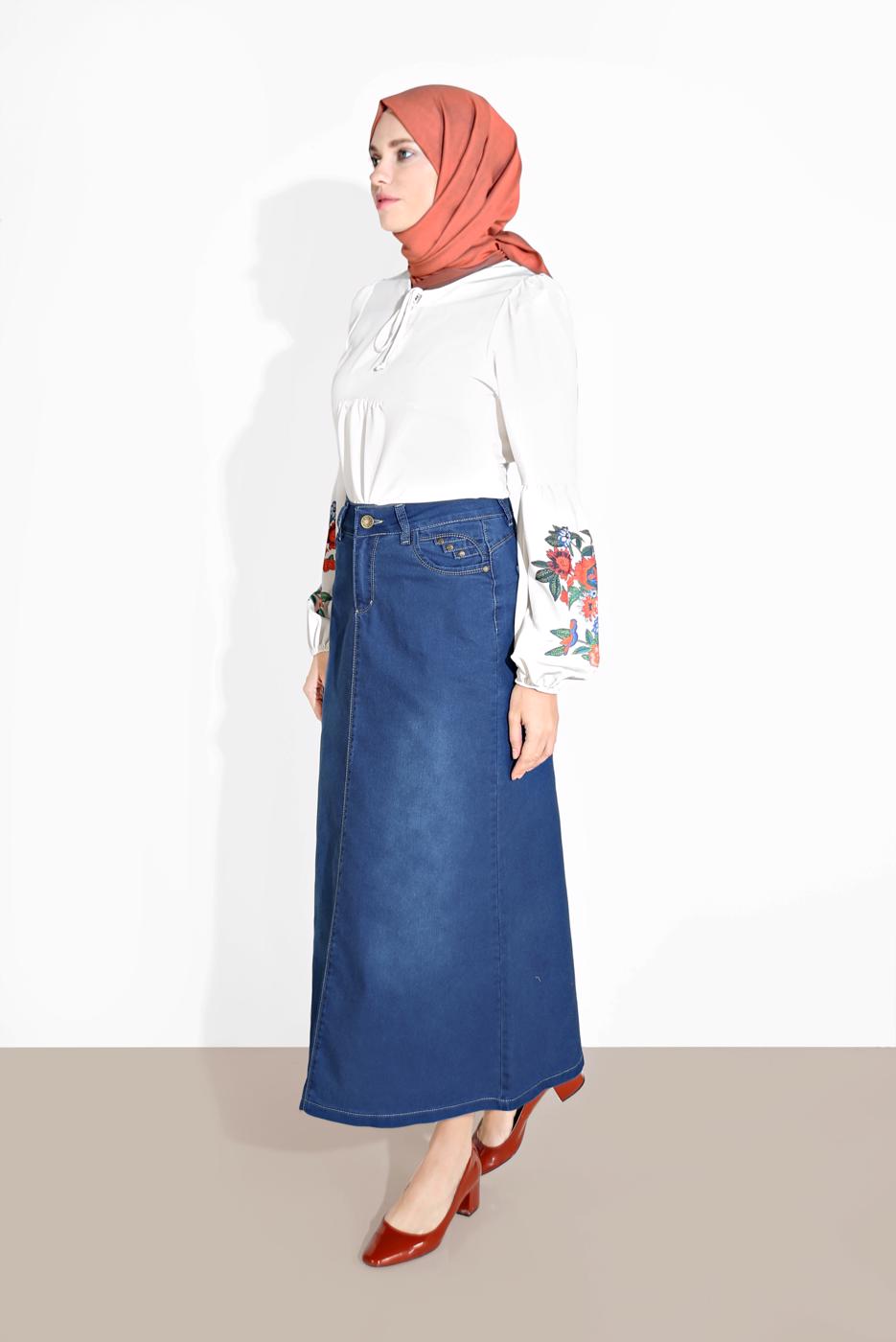 Vêtements hijab BLEU MARINE  JUPE EN JEAN 6802 