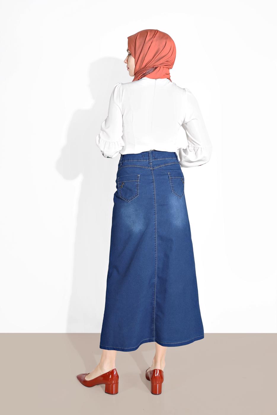 Vêtements hijab BLEU MARINE  JUPE EN JEAN 6802 