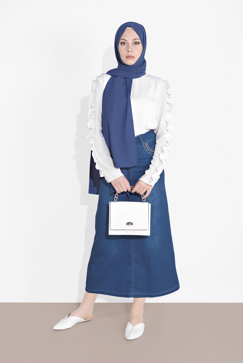 Vêtements hijab BLEU MARINE JUPE EN JEAN 7502 