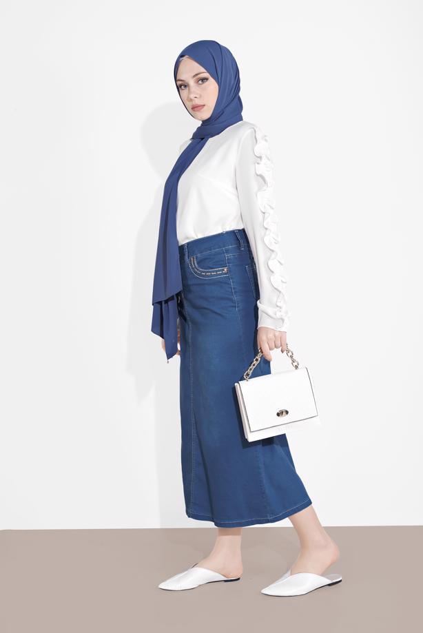 Vêtements hijab BLEU MARINE JUPE EN JEAN 7502  - TRENDTESETTÜR