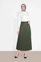 Tesettür giyim HAKİ PİLİSELİ DESENLİ ETEK  8161 