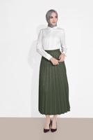 Tesettür giyim HAKİ PİLİSELİ DESENLİ ETEK  8161 