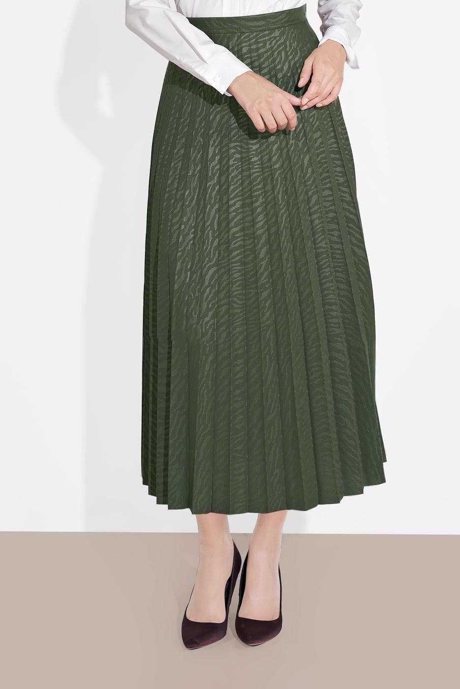 Tesettür giyim HAKİ PİLİSELİ DESENLİ ETEK  8161 