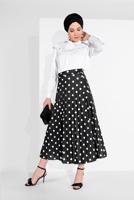 Tesettür giyim SİYAH PUANTİYE DESENLİ ETEK 9161