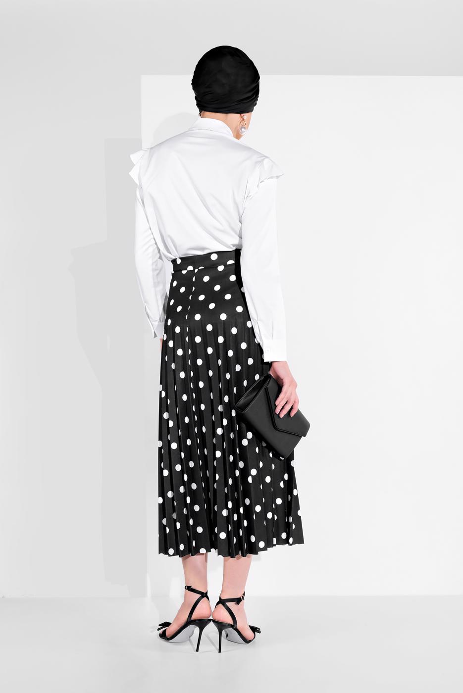 Tesettür giyim SİYAH PUANTİYE DESENLİ ETEK 9161